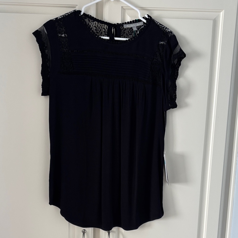 Daniel Rainn Black Lace Trim Blouse